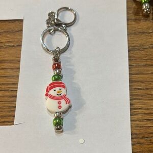 Holiday Snowman Keychain - Red, Green, Silver